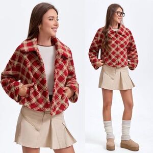 Wild fable fleece coat red Diamond Print